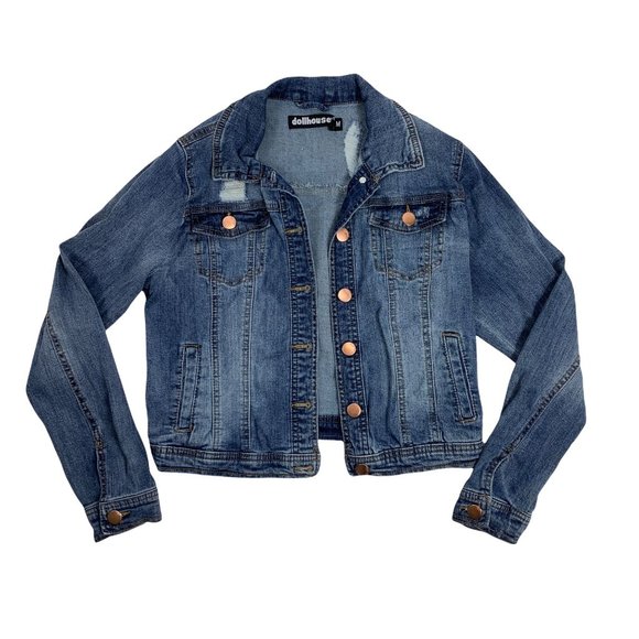 dollhouse Denim Jacket Medium Junior Distressed - Picture 2 of 7
